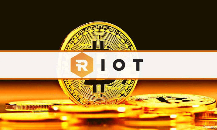 Riot Platforms stock and Bitcoin mining investment concept with cryptocurrency coins