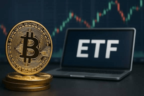 Bitcoin and ETF investment concept representing blockchain technology exposure