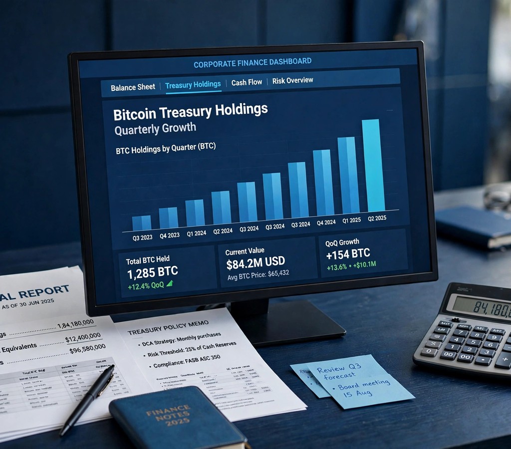 Balance sheet chart showing steady growth in corporate Bitcoin treasury holdings