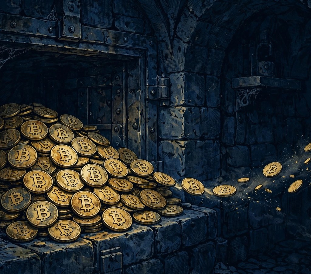 Long-term holder dormant Bitcoin coins and slowing selling pressure chart concept